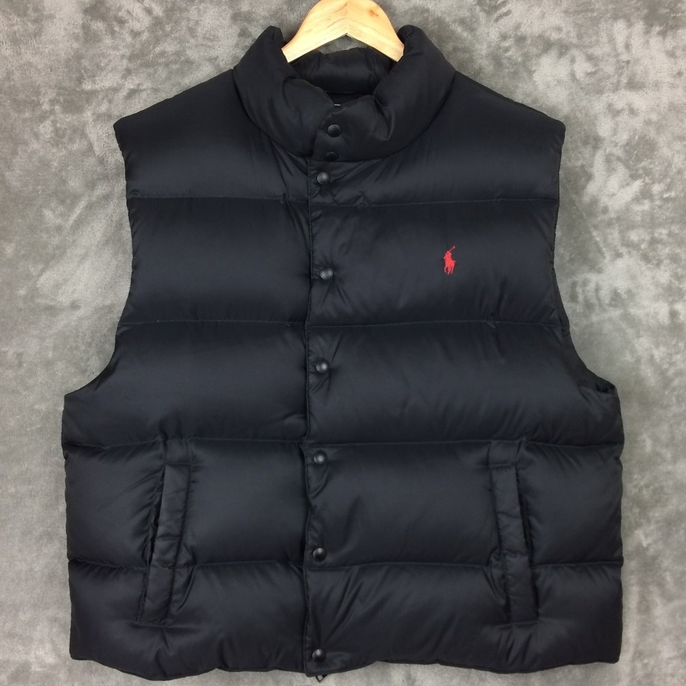 Vtg Polo Ralph Lauren Puffer Vest Mens XXL 2XL Y2k Black Down‎ Gilet Bodywarmer